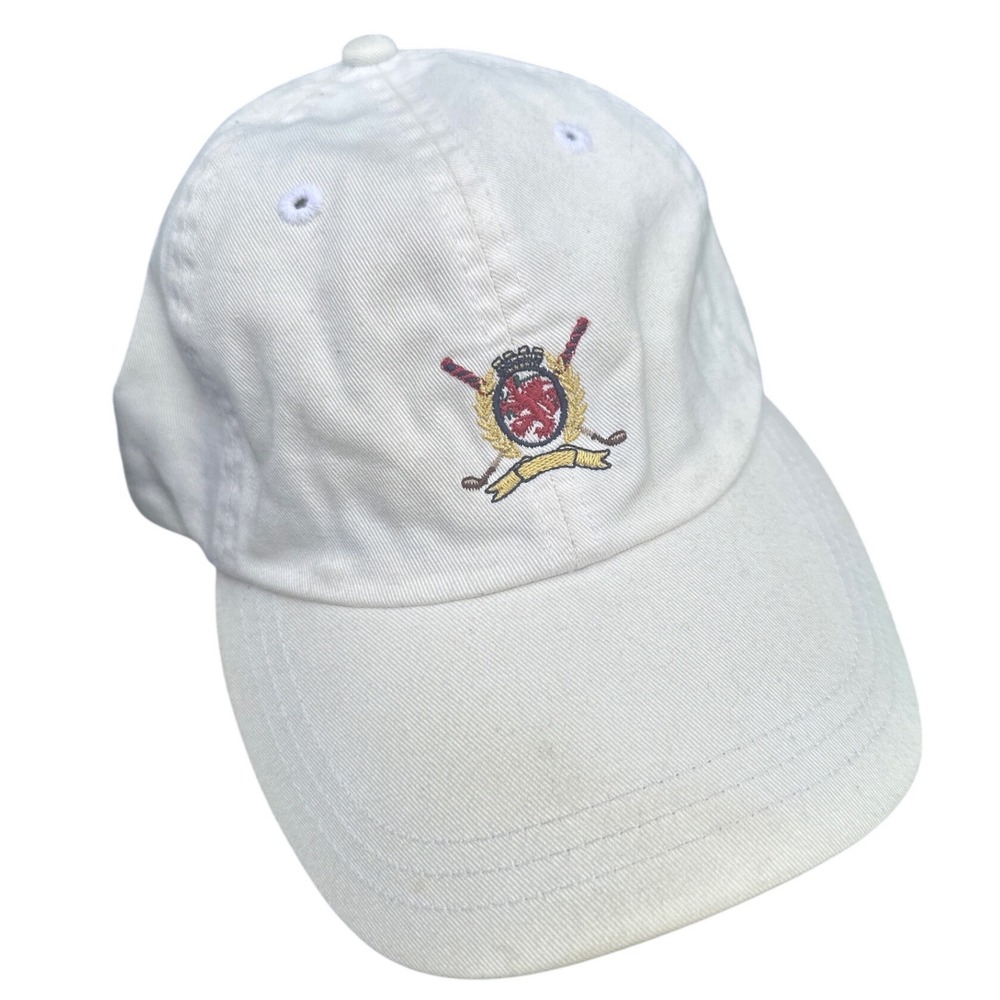 Vintage Tommy Hilfiger Golf Hat White Leather Strap Crest Logo Cotton Dad Cap